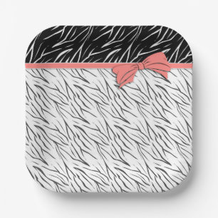 Plato De Papel Piel de cebra tigre blanco negro rayas de cuero ro