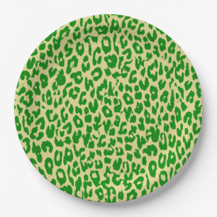 Plato De Papel Piel de impresión de leopardo verde
