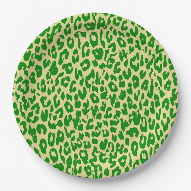 Plato De Papel Piel de impresión de leopardo verde (Anverso)