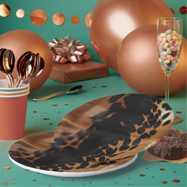 Plato De Papel Piel de vaca Black Brown Gold (Multi)