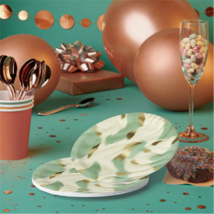 Plato De Papel Piel de vaca blanco Mint Green Gold