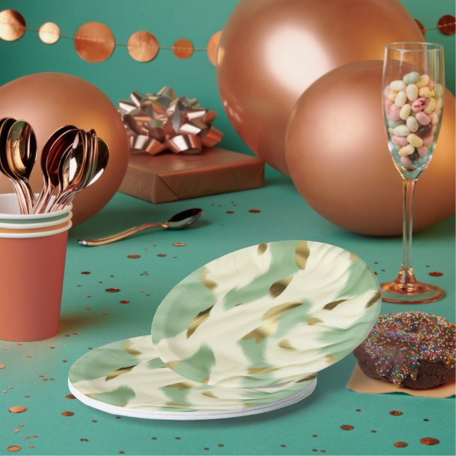 Plato De Papel Piel de vaca blanco Mint Green Gold (Multi)