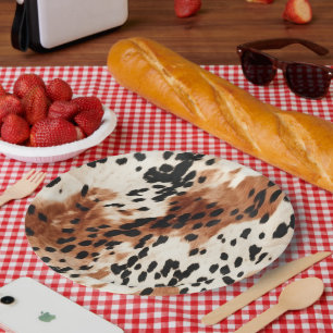 Plato De Papel Piel de vaca de animales de crema marrón