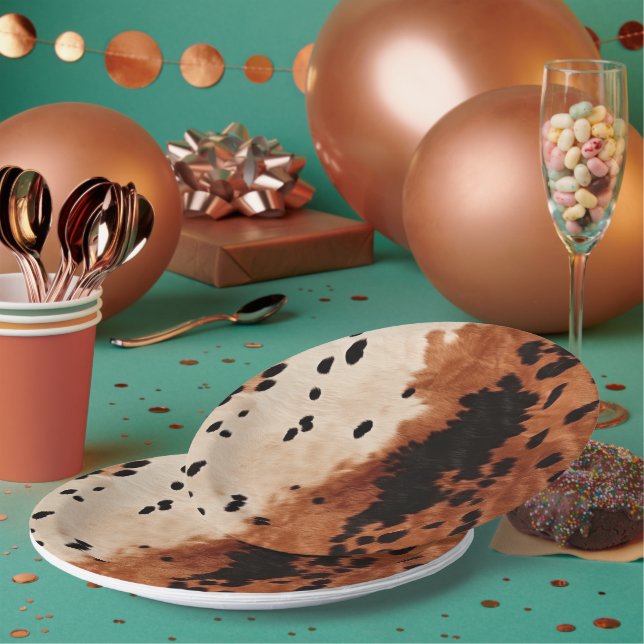 Plato De Papel Piel de vaca de crema negra marrón (Multi)