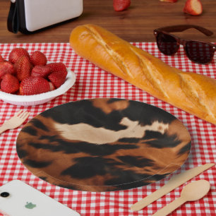 Plato De Papel Piel de vaca de crema negra marrón