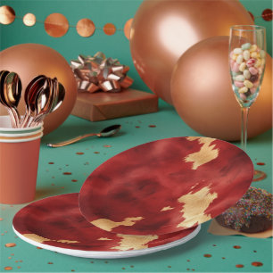 Plato De Papel Piel de vaca de crema roja occidental