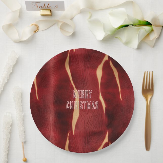 Plato De Papel Piel de vaca de Crema Roja Occidental (Boda)