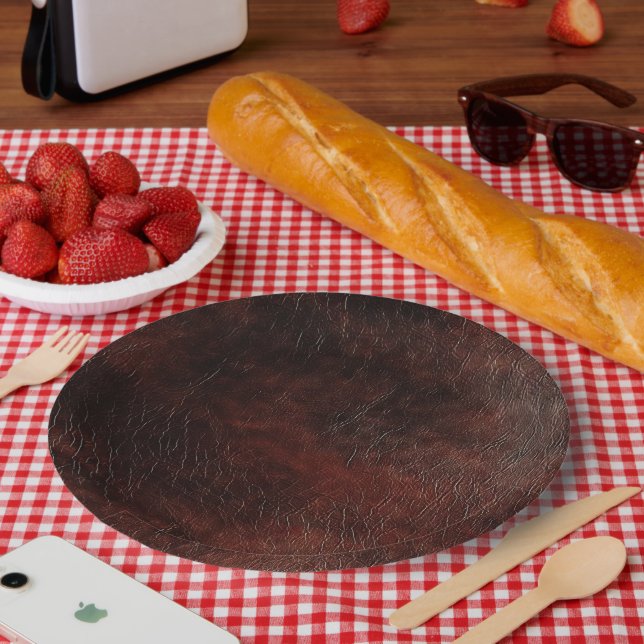 Plato De Papel Piel de vaca de cuero marrón del suroeste de Faux (Picnic)