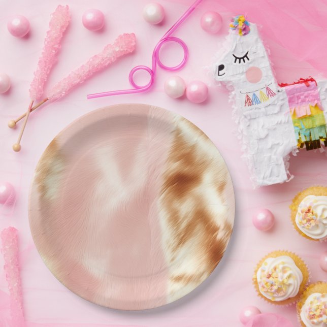 Plato De Papel Piel de vaca de Rubor rosa marrón occidental (Fiesta)