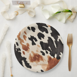 Plato De Papel Piel de vaca marrón crema negra