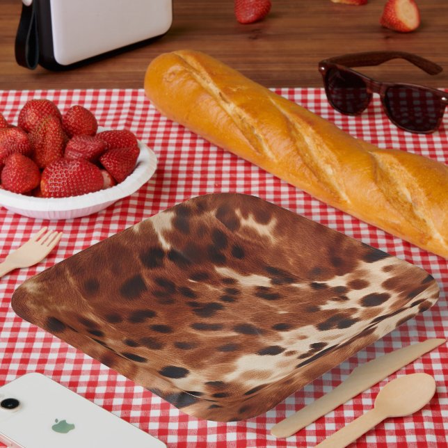 Plato De Papel Piel de vaca negro de crema marrón (Picnic)