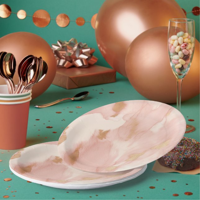 Plato De Papel Piel de vaca Rubor de oro blanco crema rosa (Multi)