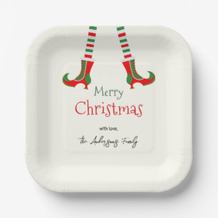 Plato De Papel Piernas de Elfo Festivas Feliz Navidad