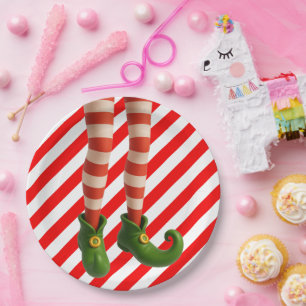 Plato De Papel Piernas Divertidas de Duende Navidad   Traviesuras