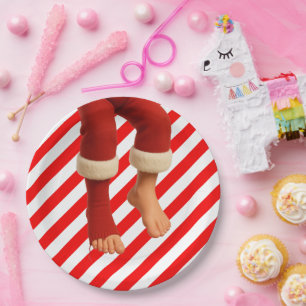 Plato De Papel Piernas Divertidas de Elfo Navidad Traviesuras d