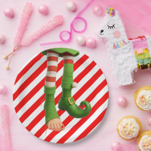 Plato De Papel Piernas Divertidas de Elfo Navidad Traviesuras d