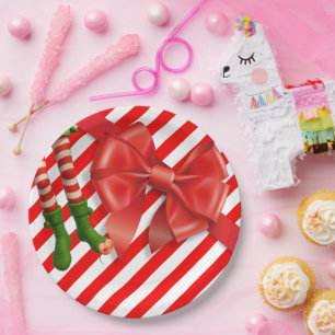 Plato De Papel Piernas Divertidas de Elfo Navidad Traviesuras d
