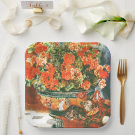 Plato De Papel Pierre-Auguste Renoir Geraniums And Cats