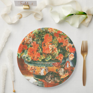 Plato De Papel Pierre-Auguste Renoir Geraniums And Cats