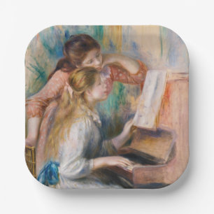Plato De Papel Pierre Auguste Renoir - Jóvenes niñas en el piano