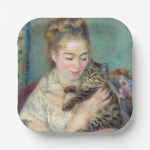 Plato De Papel Pierre-Auguste Renoir - Mujer con un gato