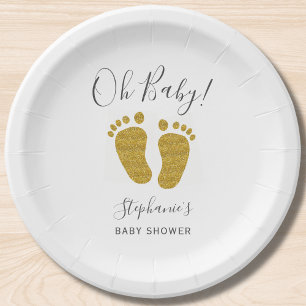 Plato De Papel Pies de bebé Purpurina de oro