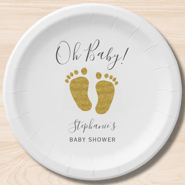 Plato De Papel Pies de bebé Purpurina de oro (Subido por el creador)