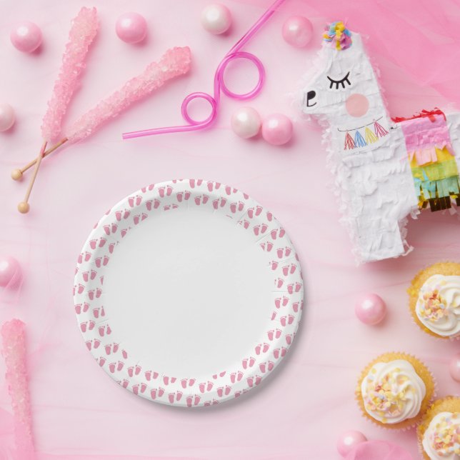 Plato De Papel Pies de bebé rosados Baby Shower (Fiesta)