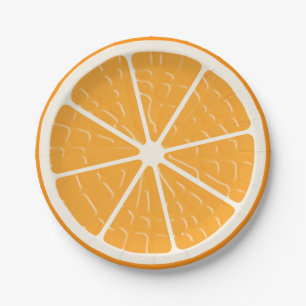 Plato De Papel Pieza De Fruta Estilizada Naranja