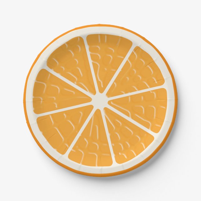 Plato De Papel Pieza De Fruta Estilizada Naranja (Anverso)