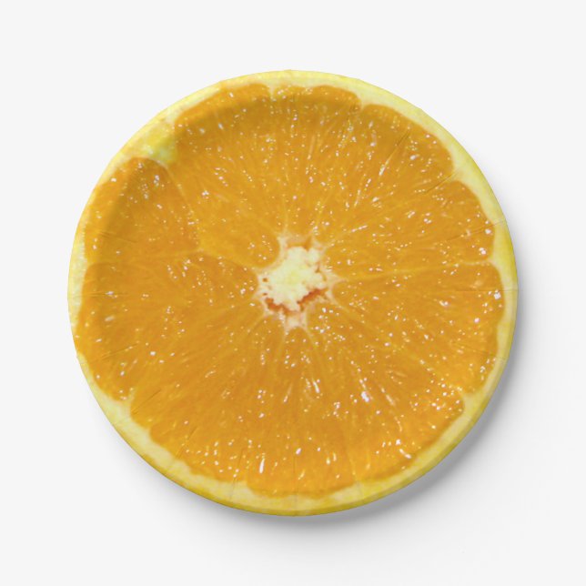 Plato De Papel Pieza fresca de fruta Naranja (Anverso)
