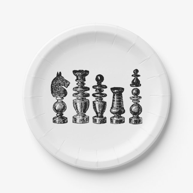 Plato De Papel Piezas de Ajedrez Arte Antiguo (Anverso)