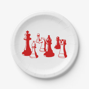 Plato De Papel Piezas de Ajedrez Arte Antiguo #2 Rojo