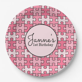 Plato De Papel Piezas del rompecabezas de la Girona negra rosa