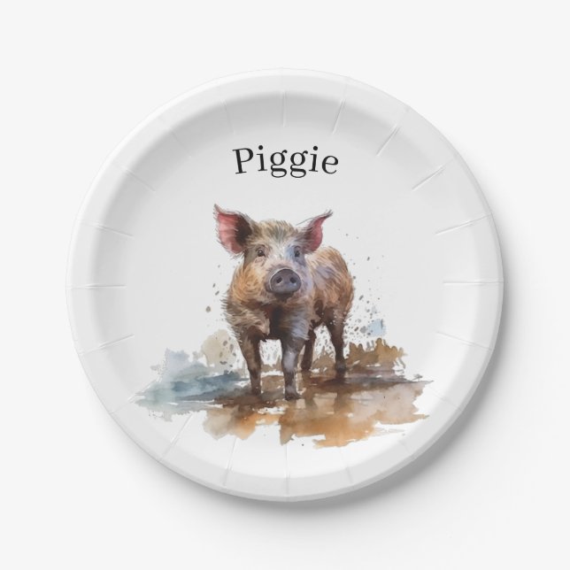 Plato De Papel Piglet lúdico, personalizado (Anverso)
