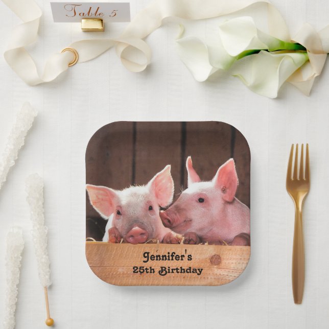 Plato De Papel Piglets rosados lindo foto animal cumpleaños (Boda)