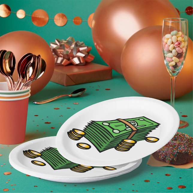Plato De Papel Pila de dinero en efectivo con monedas (Subido por el creador)
