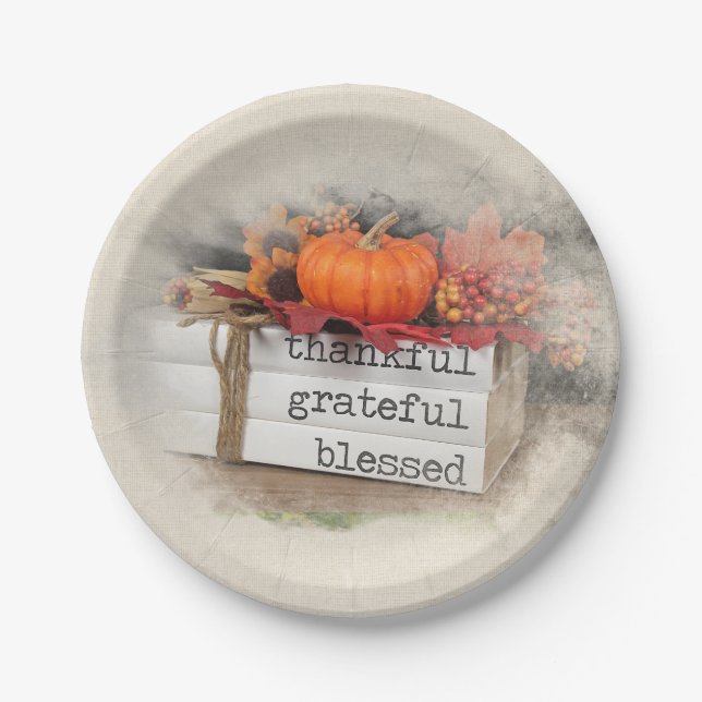 Plato De Papel Pila de libros de otoño (Anverso)