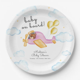 Plato De Papel Pilot Teddy Bear Balloon Airplane Baby Shower 