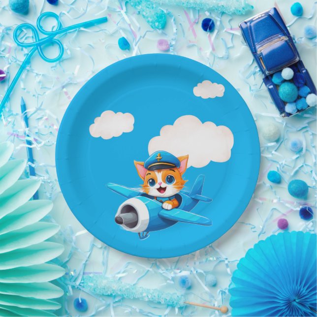 Plato De Papel Piloto Gato (Fiesta)