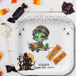 Plato De Papel Piloto Zombie Caprichoso Avión Niños Halloween 