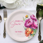 Plato De Papel Pimenta magenta rosa peach peonías elegantes de la<br><div class="desc">Pípticos magenta rosados peach peonías elegantes de ducha de novia planchas de papel decoración personalizada de vajilla de mesa,  colores vivos vivos y negritas tipografía casual moderna</div>