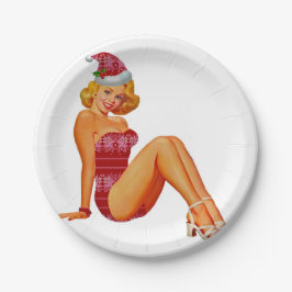 Plato De Papel Pin up Christmas girl