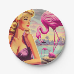 Plato De Papel Pin-up Flamingo Tropical