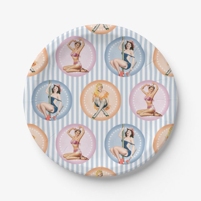 Plato De Papel Pin Up Ladies - Modelos Retro Pinups (Anverso)