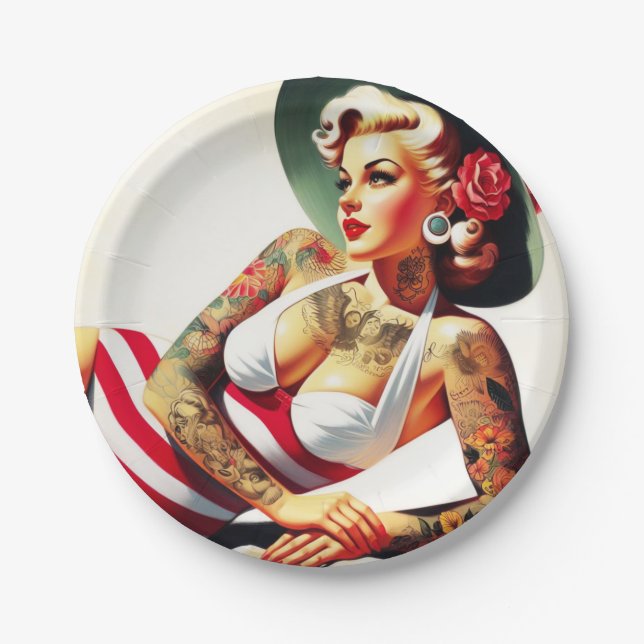 Plato De Papel Pin-up Retro Tattoed Swimsuit (Anverso)