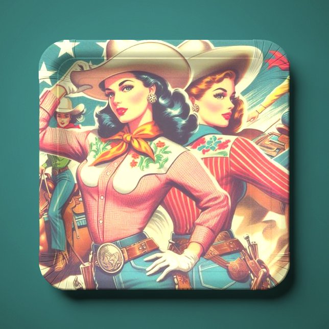 Plato De Papel Pin-ups Retro Cowgirls (Subido por el creador)