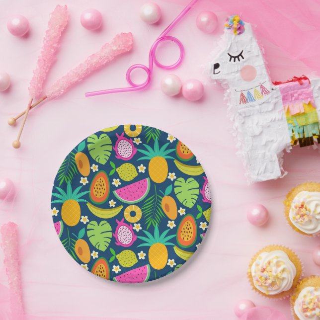 Plato De Papel Piña tropical Frutas de la sandía de plátano (Fiesta)