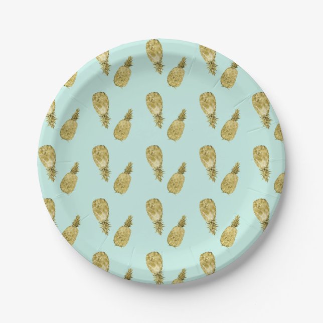 Plato De Papel Piñas acuáticas de oro y menta (Anverso)