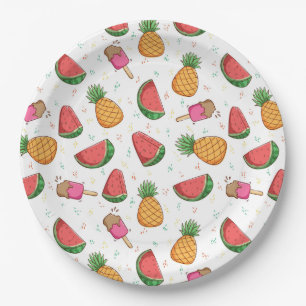 Plato De Papel Piñas, sandías y helados
